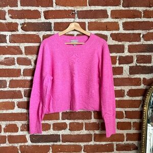 🩷 J.Crew 100% Cropped Cashmere Sweater in Hot Pink – Size L